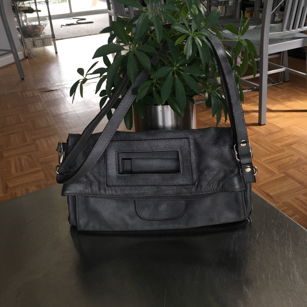 Gray Leather Shoulder / Cross Body Bag